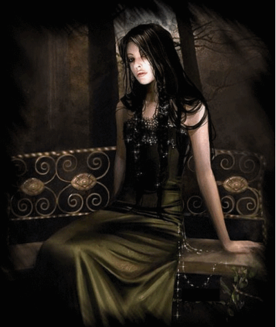 pretty goth woman on bench
