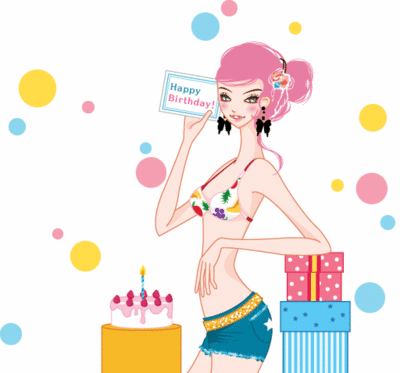 Happy Birthday Pink Hairs Fashion Girl