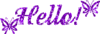 Hello, dark violet text, glitter
