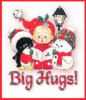 Big Hugs, red, green text