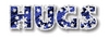 Hugs, dark blue text, silver flowers