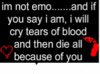 im not emo and if you say i am , i will cry tears of blood