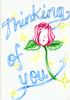 thinking of you , blue text, rose