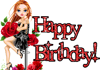HAPPY BIRTHDAY , RED GLITTER TEXT
