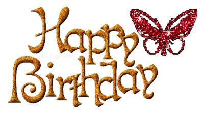 happy birthday , red glitter butterfly