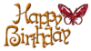 happy birthday , red glitter butterfly