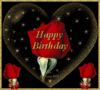 happy birthday, red rose, gold heart