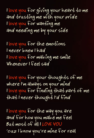 I love you cuz i know you are mine for real, love quote